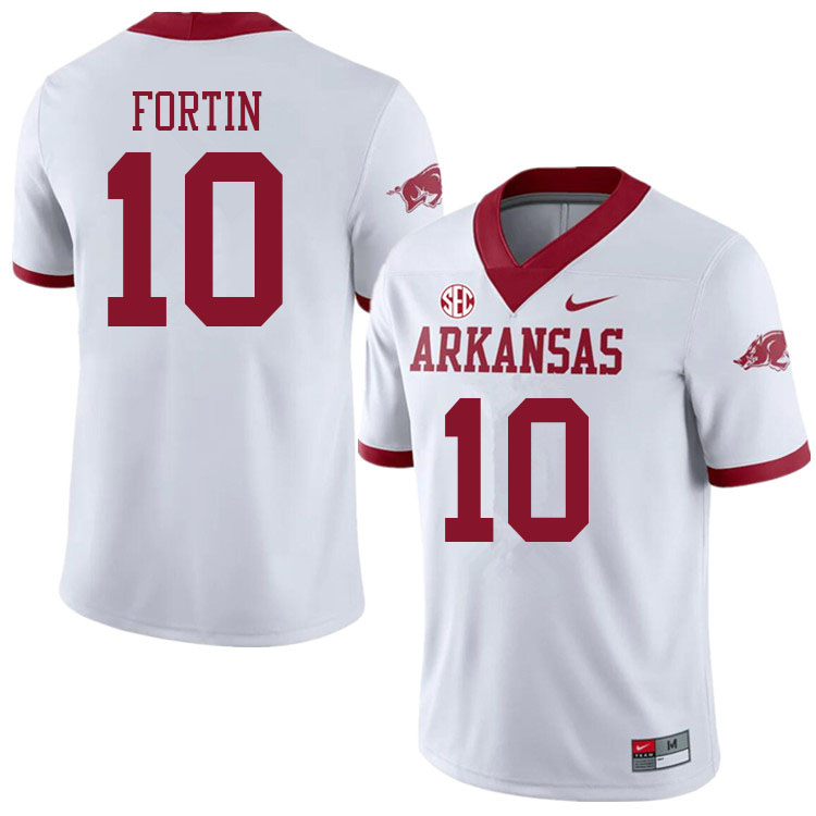 Men #10 Cade Fortin Arkansas Razorbacks College Football Jerseys Sale-Alternate White